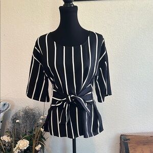 West Kei Black and white stripped Julianna tie front blouse, size s